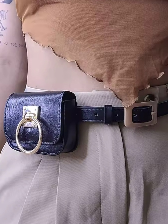 Anthropologie Black Patent Mini Belt Bag with Gold Ring main image 5